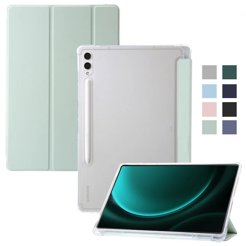 Couro Trifold Capa Dura com Pen Holder Case Voltar Acrílico Transparente para Samsung Tab s9 fe 10.9 pu