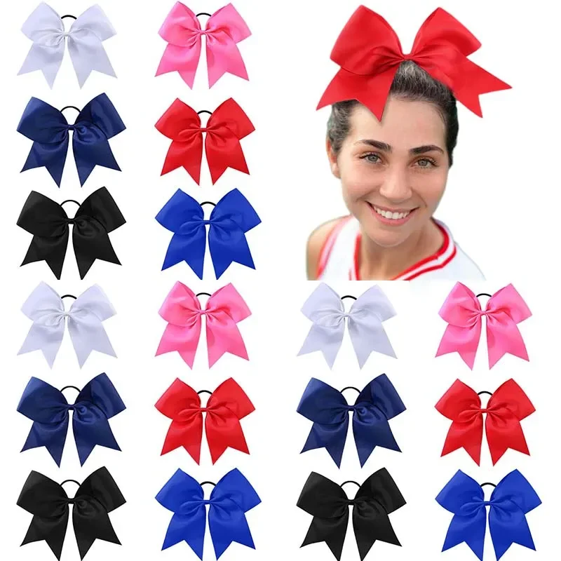 ncmama 16Pcs Solid Color Big Bow with Elastic Cute Hair Ties for Women Girl Ribbon Bowknot Rubber Band Headwear Kids Accessories