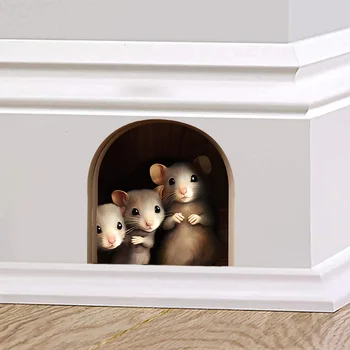 Adesivi murali con foro per mouse 3D Decalcomanie murali autoadesive impermeabili a prova d'umidità per la decorazione della casa del portico del soggiorno della camera da letto 1