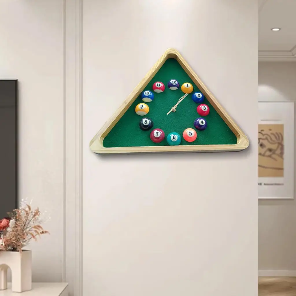 Billiards Theme Wall Clock Wood Frame Room Decoration Battery Powered for Kitchen Office Easily Install Durable Multifunctional