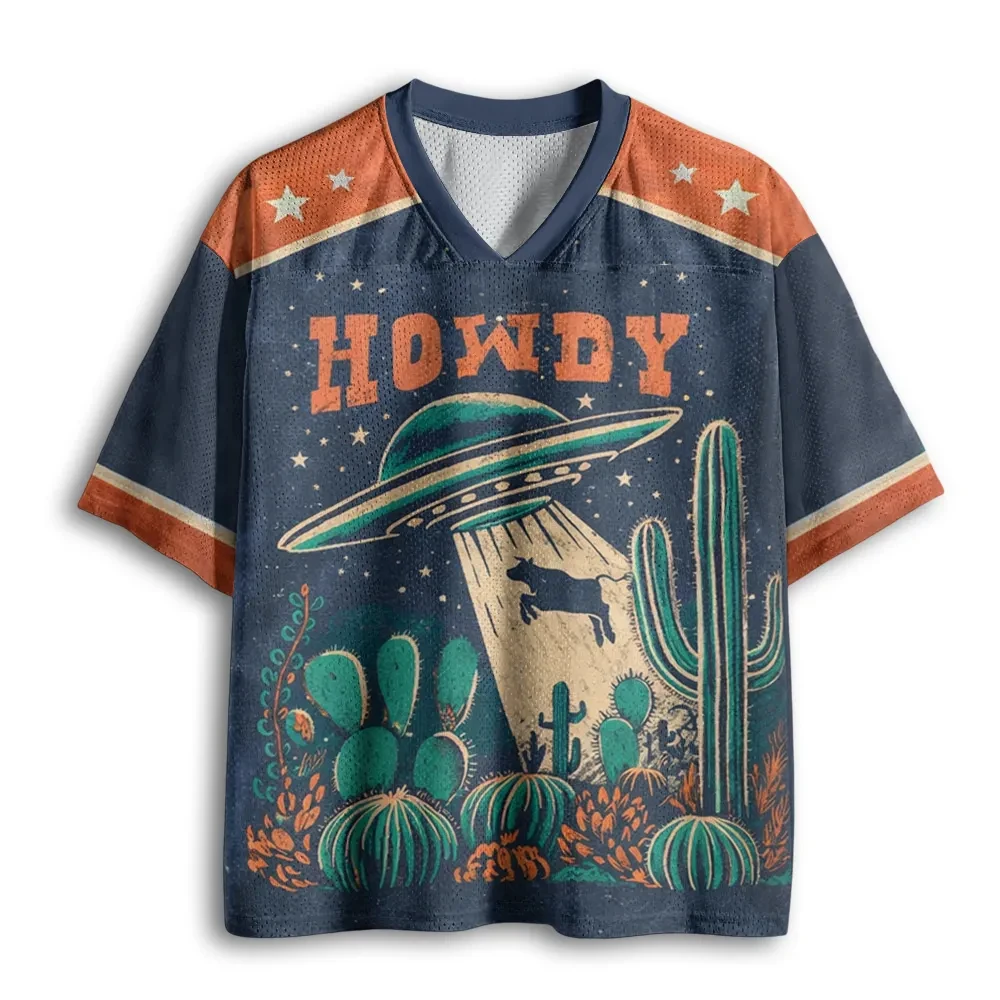 2026 Sommer Mode Neu Retro Gothic UFO Western Buffalo 3D-Druck Schnelltrocknendes T-Shirt Lässiges Lockeres V-Ausschnitt T-Shirt Groß