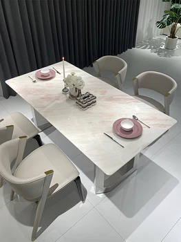 Italian Pink Diamond Marble Table, Rose Rainbow Stone Long Dining Table 1