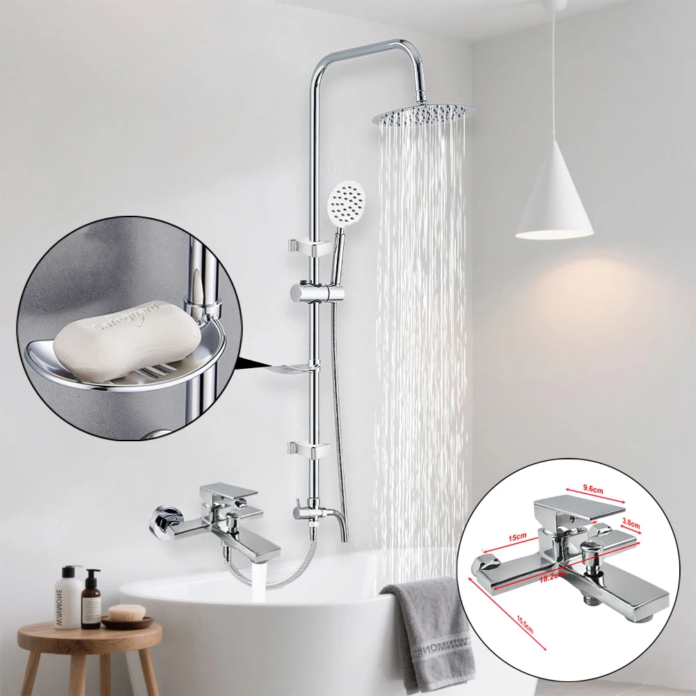 ชุดฝักบัวอาบน้ำแบบเรนชาวเวอร์ทันสมัย พร้อมก๊อกน้ำร้อนน้ำเย็นแบบแยกส่วน  ทำจากทองเหลือง  พร้อมก๊อกผสมสามทาง  ระบบฝักบัวอาบน้ำแบบเรนชาวเวอร์สำหรับอ่างอาบน้ำ  ชุดเต็ม 1