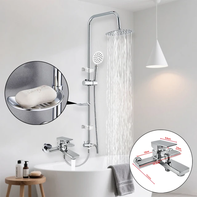 ชุดฝักบัวอาบน้ำแบบเรนชาวเวอร์ทันสมัย พร้อมก๊อกน้ำร้อนน้ำเย็นแบบแยกส่วน  ทำจากทองเหลือง  พร้อมก๊อกผสมสามทาง  ระบบฝักบัวอาบน้ำแบบเรนชาวเวอร์สำหรับอ่างอาบน้ำ  ชุดเต็ม 1