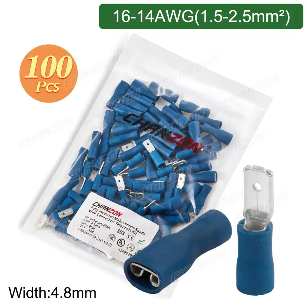 100 X PAIRS Yellow 6.3mm Male + Female Fully Insulated Crimp - View #12