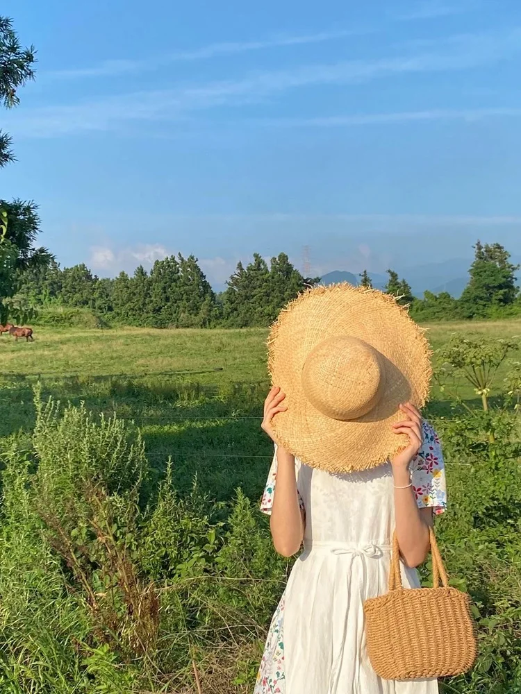 Protection Solaire MaoXinTek - Chapeau Paille Femme Été - Grand Bord Pliable - 100% Papier Raphia - Beige Chapeau Paille Pliable