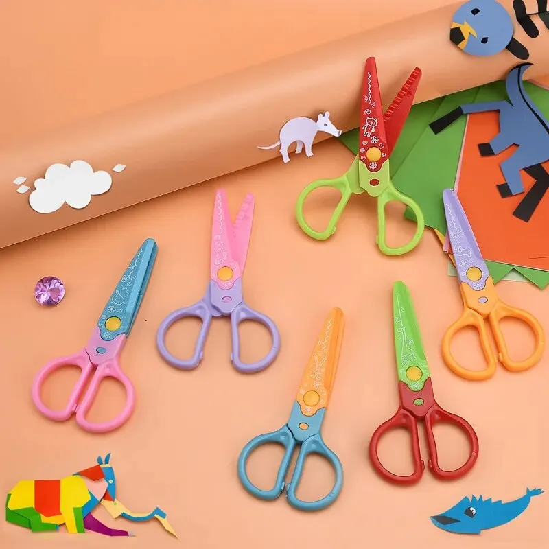 soft handle scissors portable scissors cutter black blade scissors stationery scissors creative cute lace scissors can be changed into 6-head child safety DIY pattern paper cuttings card tool