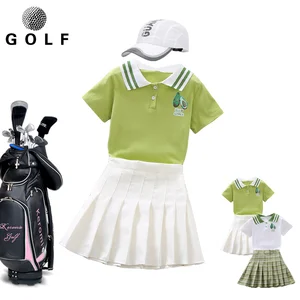 Golf children's quick-drying ball suit girls short-sleeved T-shirt anti-running pleated skirt two-piece girl tennis suit