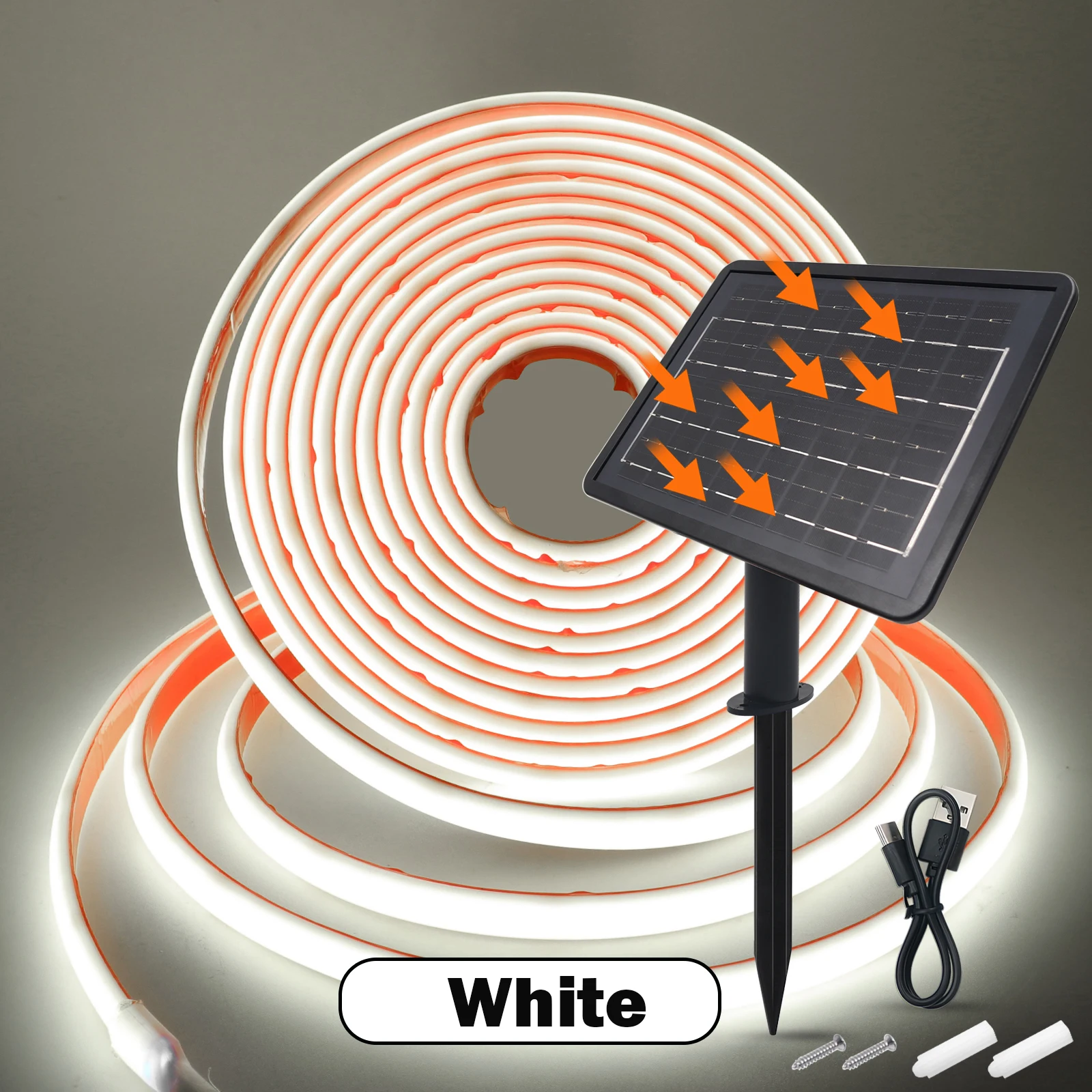Solar Powered COB Neon LED Strip Light, IP68 Waterproof Flexible Ribbon for Home and Garden Lighting