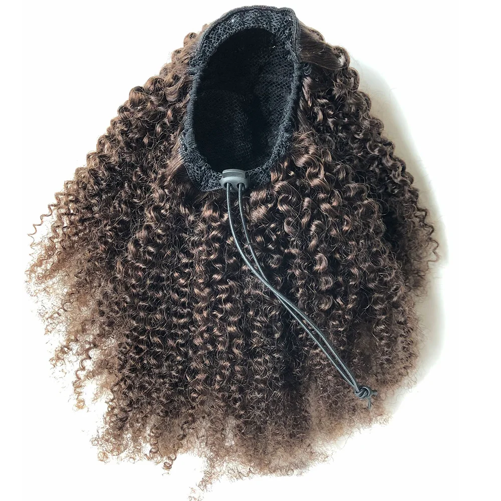 Alipretty Afro Kinky Curly Ponytail Brown Color 4# Drawstring Ponytail Human Hair Extensions For Women Brazilian Remy Hair Clips human hair extensions