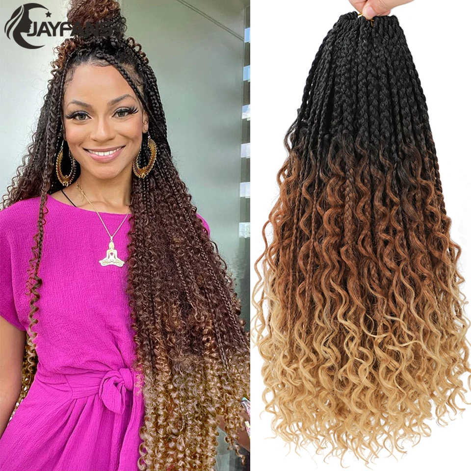 18" Box Braids Crochet Hair with Curly Ends 1B 30 27 350 613 Blue Pink Colors Bohemian Synthetic Braids Goddess Box Hair