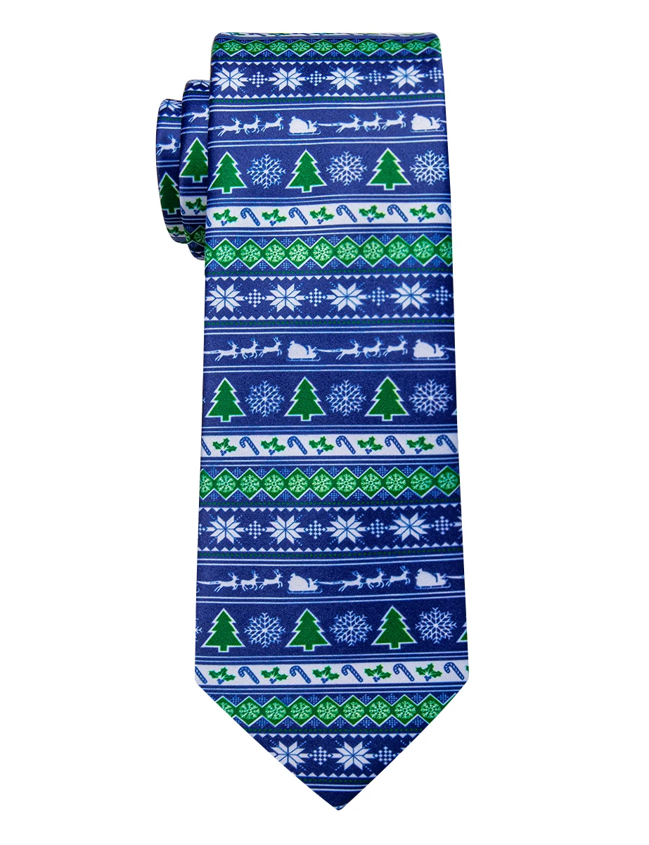 Blue Christmas Striped Men's Tie Green Christmas Tree Snowflake Elk Pattern Necktie for Man Holiday Party Decor cadeau homme