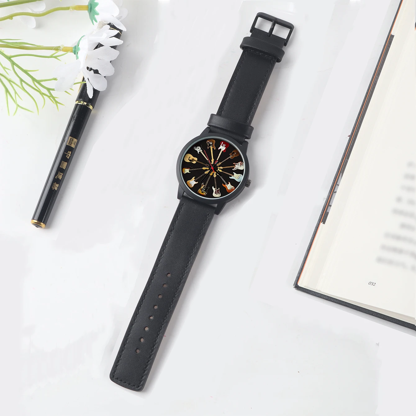 Men's Customizable Guitar-Themed Chronograph Wristwatch - Unique Handcrafted Musical Gift Souvenir