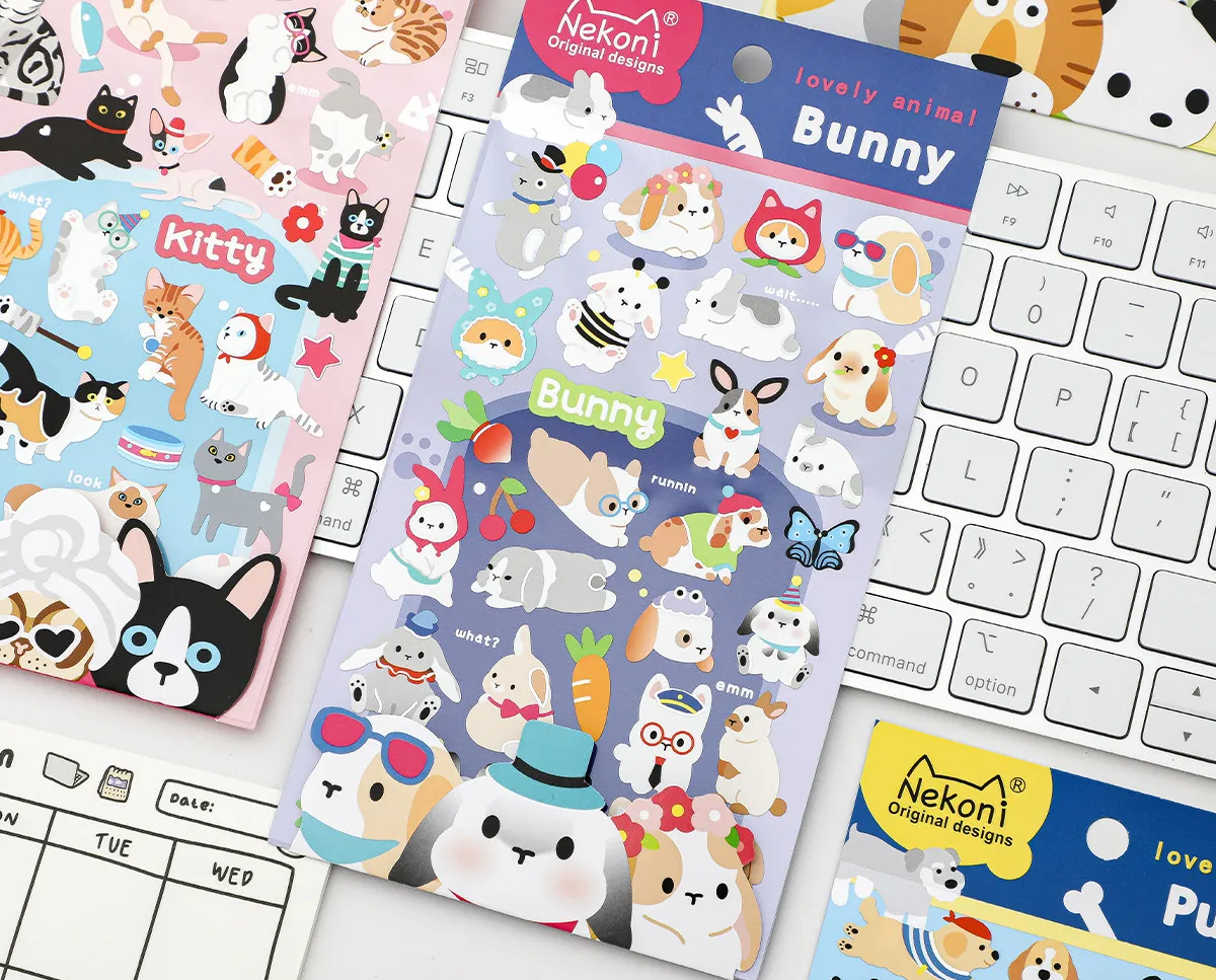 NEKONI Niedliche Tier-Aufkleber Welpen Katzen Hasen Scrapbooking DIY Journal Süße Schul-Schreibwaren Aufkleber Schulbedarf – Detail 13