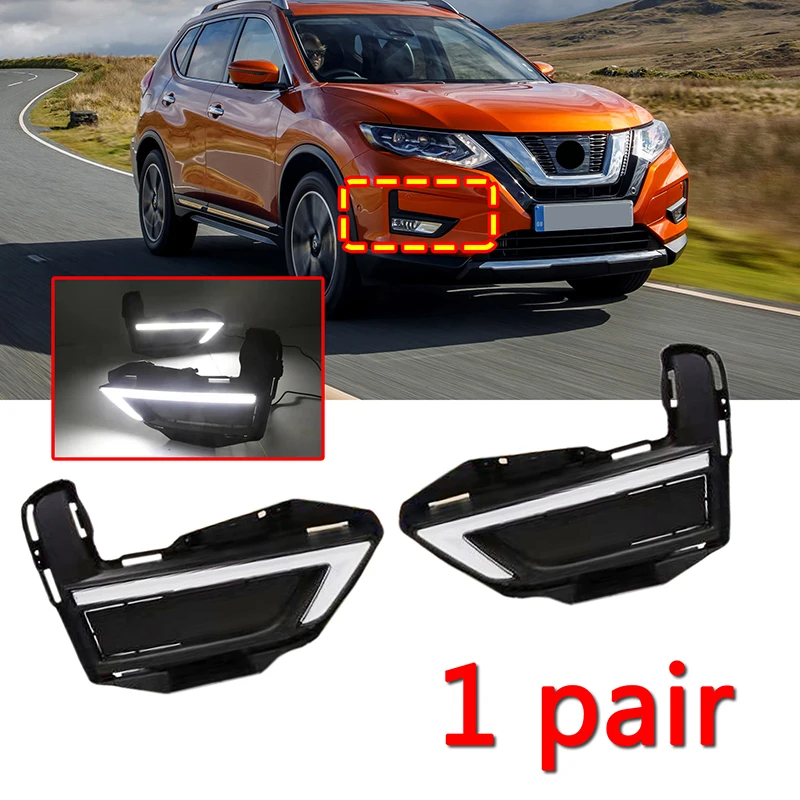 

1pair Car Daytime Running Lights for Nissan X-Trail Rogue 2017-2020 Car Fog Lamp Daylight Turn Signal Lamp Exterior Accessories