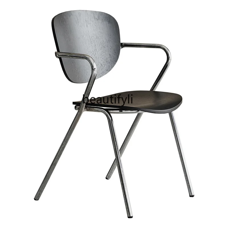 

Nordic Minimalism Chair Dining Chair Iron Modern Black Armrest Desk Chair