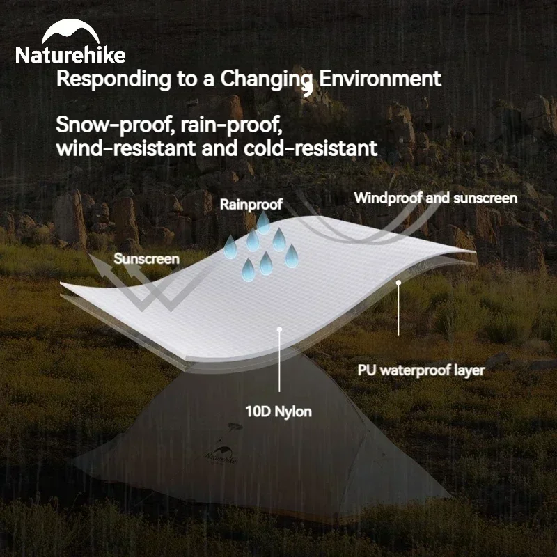 Naturehike Cloud Up 2 Camping Tent 1-2 Person 980g Nylon 10D Silicone Waterproof Portable Hiking Backpacking Tent Ultralight