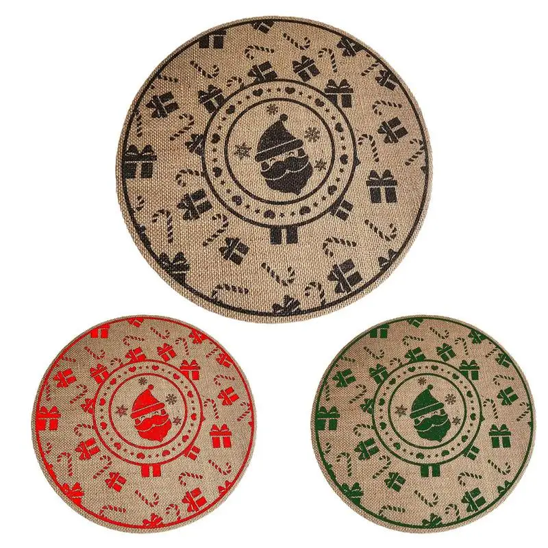 

Christmas Table Mats Hand Crafted Round Table Place Mat Woven Dining Tablemats Coaster Pads Non Slip Jute Coffee Cup Placemat
