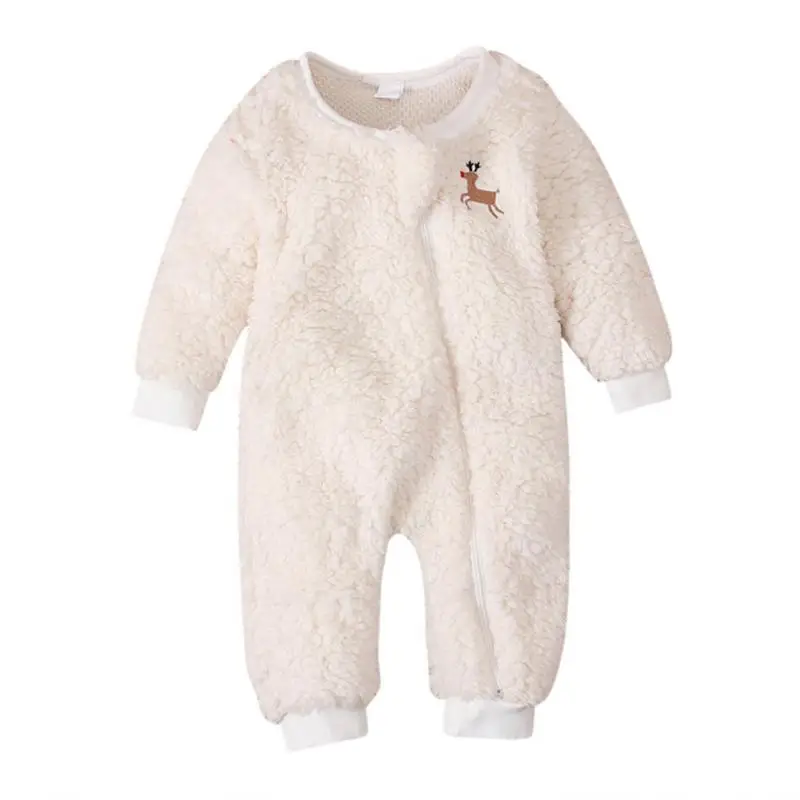 

2024 Christmas Rompers for Girls Boys Newborn Babies Xmas Costume Children Zip-up Fur Jumpsuit Toddler Winter Clothes From 3-18M