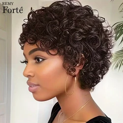 Short Pixie Cut Curly Bob Human Hair Wig Full Machine Made Remy Hair Wigs For Women Brown Afro Kinky Curly Bob Wigs Human Hair