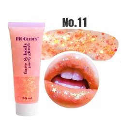 Vibrant 20 - Color High Shine Glitter Gel 50ml - Waterproof Sparkling Makeup for Face, Body, Nails, and Hair (11 Orange)