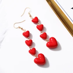 Long Red Love Heart Earrings Sweet Korean Cute Tassel Drop Earrings for Women Girls Fashion Party Dangle Earrings Jewelry Gifts