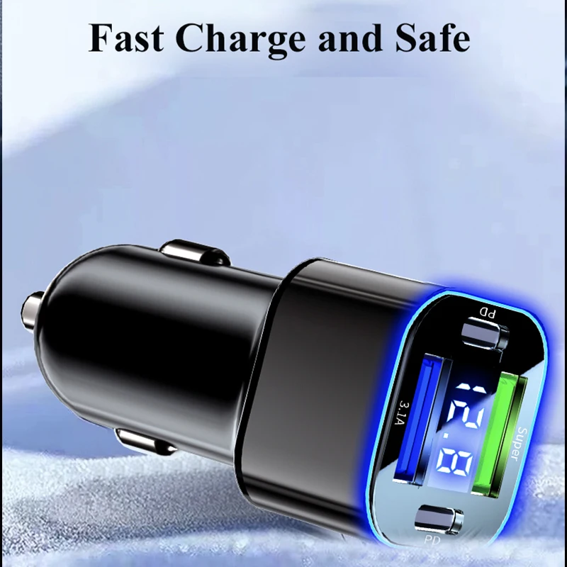 USB C 차량용 충전기 듀얼 PD 초고속 충전 어댑터, 아이폰 15 프로 맥스 14 플러스, 화웨이 원플러스, 삼성 OPPO Vivo용, 4 in 1