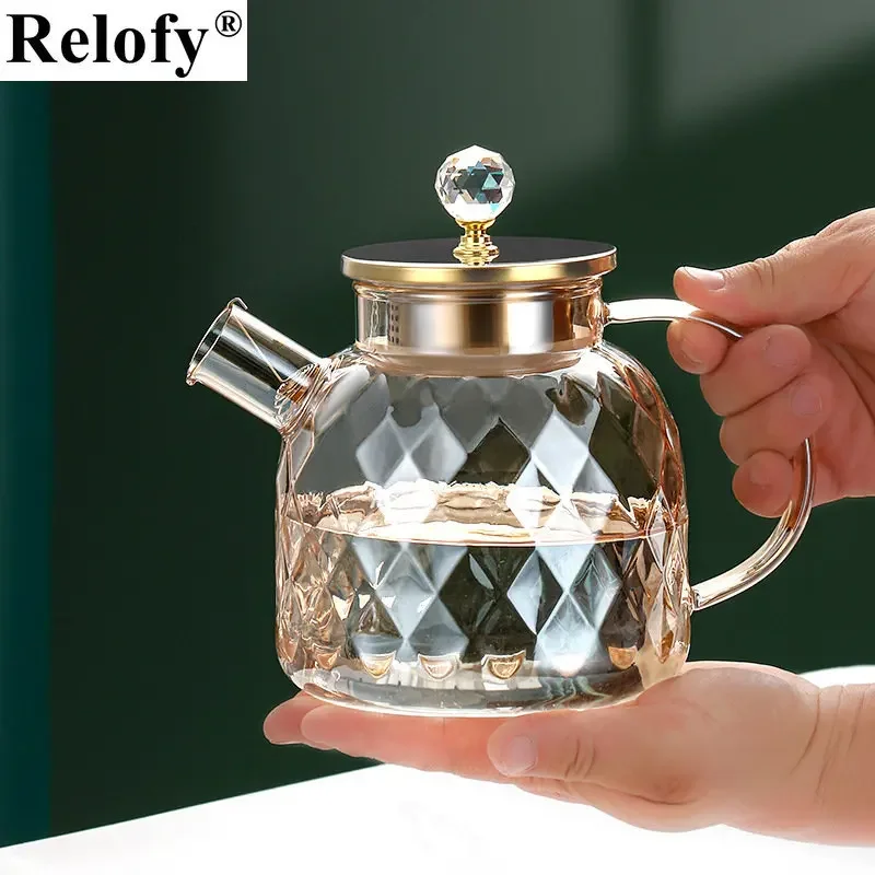 Household 1/1.8L Large Capacity Diamond Type Glass Water Kettle Family Creative Cold Water Juice Milk Coffee Tea Pot Drinkware