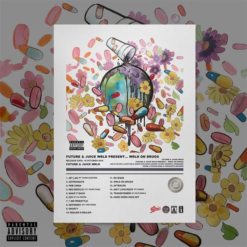 thumbnail image 1 of Póster de portada de álbum de música de rapero de 2023, Doja Cat, Juice WRLD, Lil Skies, Dave & Central Cee Gunna, impresión en lienzo, arte de pared, decoración de habitación, 1 of 5