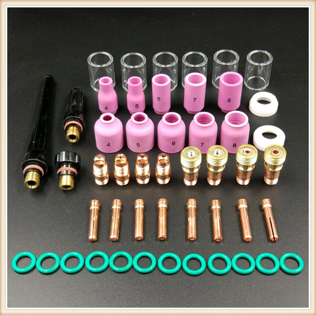 Welding Tools Kits 49pcs/set Gas Lens Alumina Cups Collets for Cream Nozzle for WP-17/18/26 Blow Torch Welding Accessories Sets