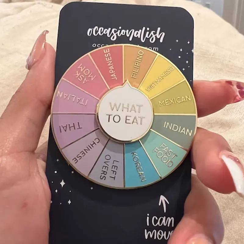 What To Eat Spinning Sliding Moving Lapel Pins Backpack Jeans Enamel
