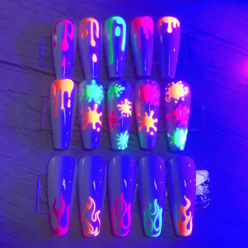 3D Fluorescent Nail Art Sticker Neon Stars Fireworks Water Drop Transfer Decals  Design Sliders Nail Design