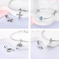 925 فضة عين الشيطان دلايات الزركون الأزرق يد فاطمة الخرز لسوار الأصلي لتقوم بها بنفسك مجوهرات عيون الشر قلادة 6