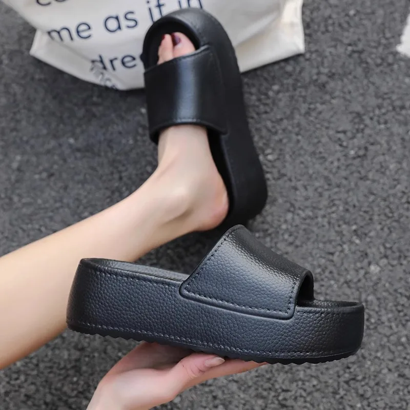 6cm Thick Women Slippers 2024 New Summer Height Increase Slip Fashion Soft Sole Outer Wear Beach Sandals Summer Women Slippers 3