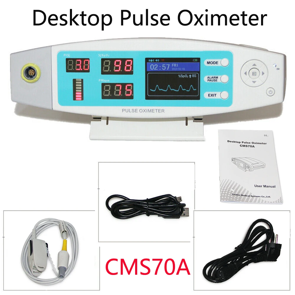 

CMS70A Desktop Pulse Oximeter Monitor LCD Display Oxygen Saturation Meter with Child Neonate Finger SpO2 Probe + Software