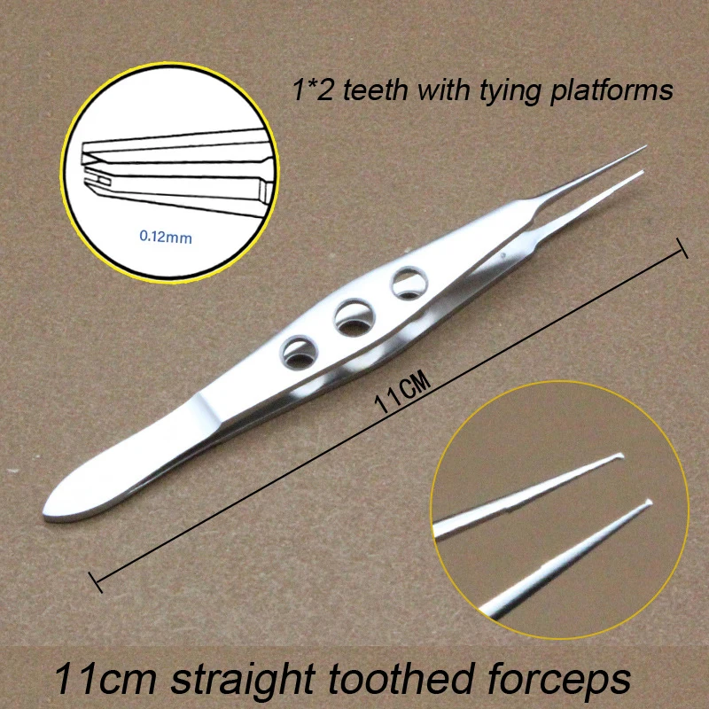 1pcs Ophthalmic Micro tweezers Toothed Forceps Straight Toothless Forceps 110mm Microscopic Eye surgical instruments ophthalmic tool surgical instruments capsulorhexis forceps
