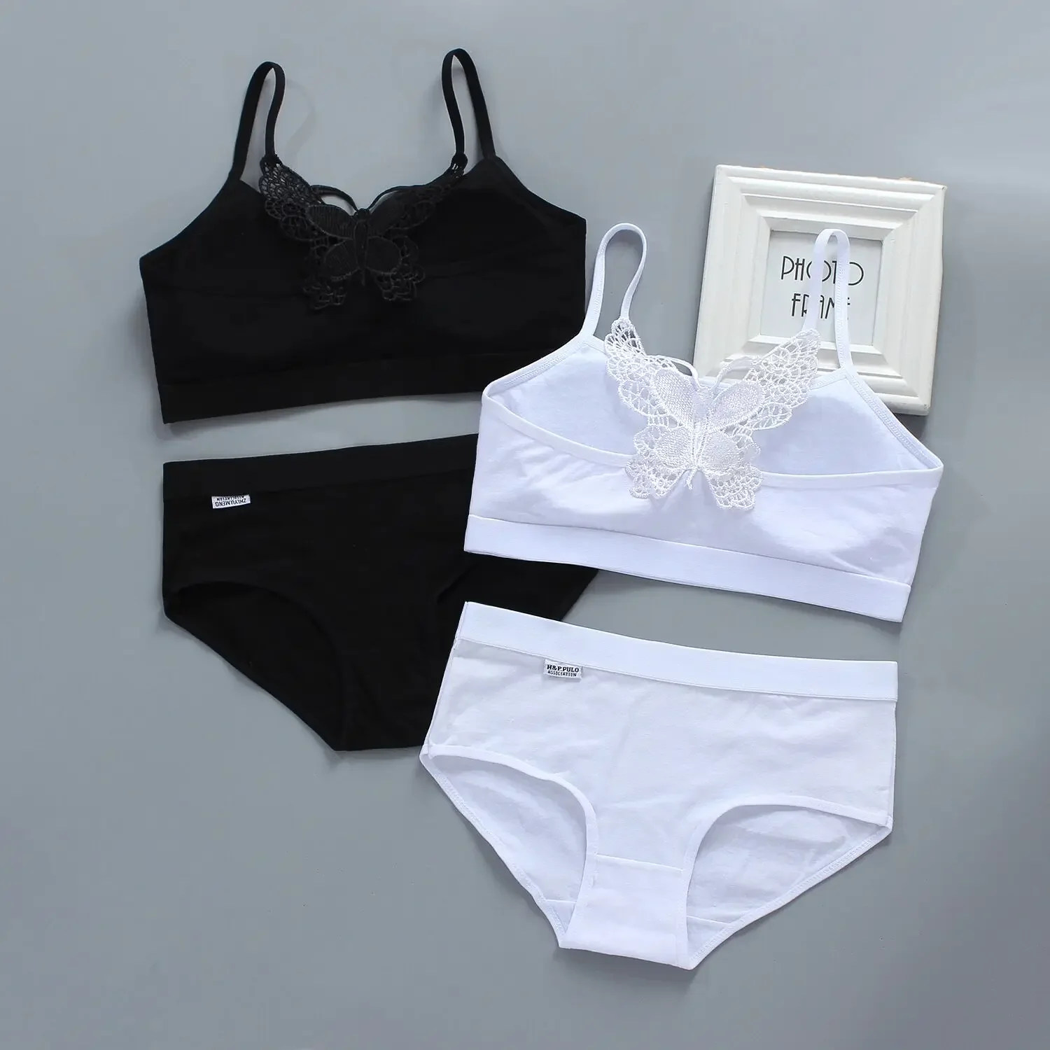 

Girls Bra Elastic Strap Vest + Boxer Panties Set No Steel Ring Vest Type Cotton Letters Bra Panties Set 8-14Y Girls Clothing