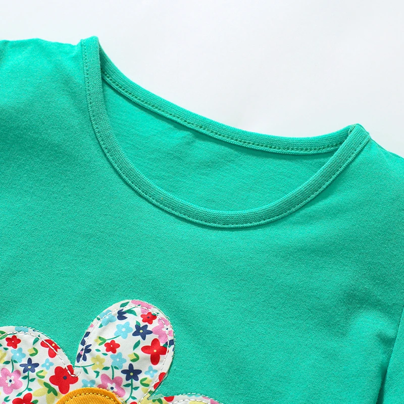 Little maven-Vêtements d'été pour enfants, t-shirts en coton vert pour bébés filles, t-shirts à fleurs de dessin animé pour enfants, 2024