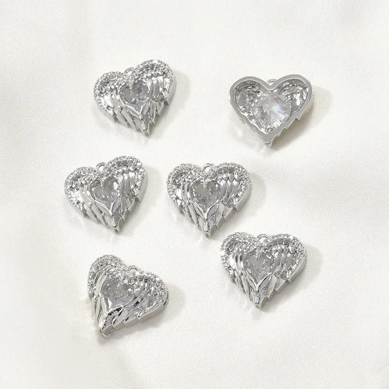 구리 도금 14k 골드 천사 날개 깃털 사랑 지르콘 펜던트 DIY 팔찌 목걸이 귀걸이 펜던트 액세서리
