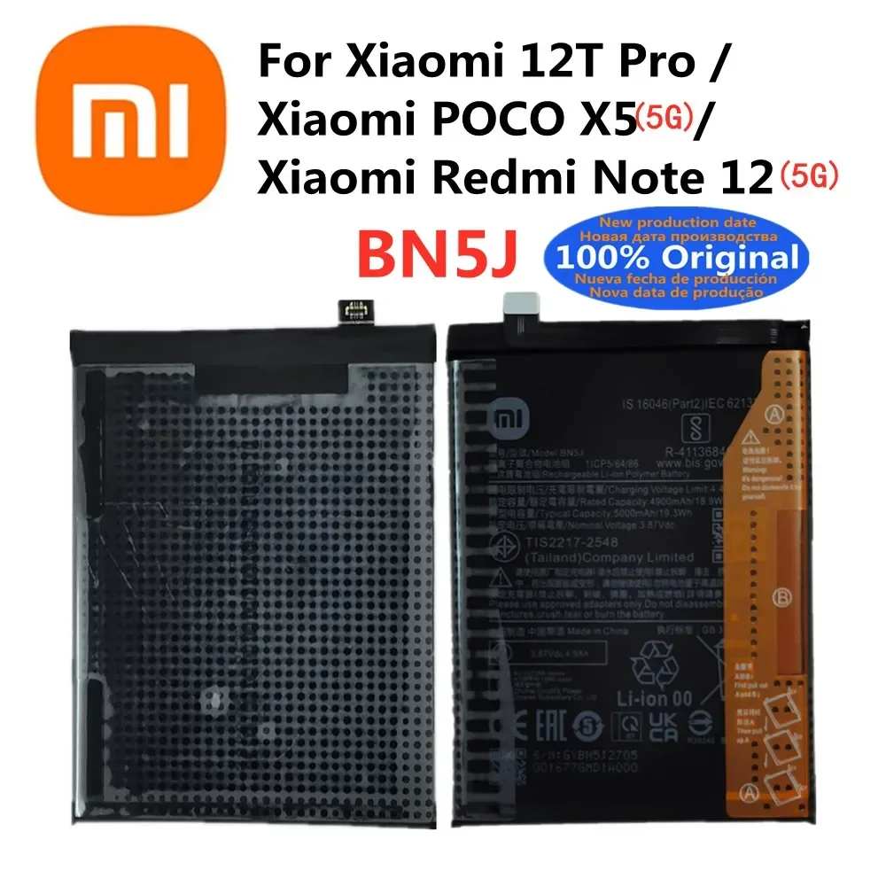 

New Xiao Mi Original Battery BN5J For Xiaomi 12T Pro / Redmi Note 12 5G / POCO X5 5G 5000mAh High Quality Phone Battery Bateria