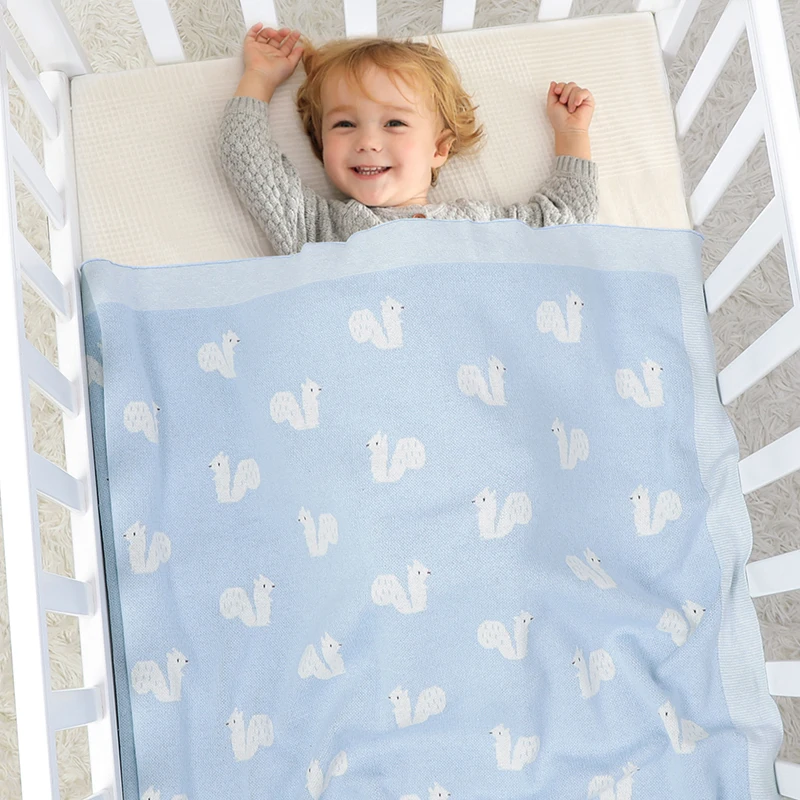 

Cotton Baby Blanket Knitted Newborn Girl Boy Bed Quilt Cute Cartoon Squirrel Toddler Crib Stroller Swaddling 100*80CM Plaid Soft