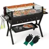 Charcoal Grill with Glass Wind Guard, Outdoor Barbecue Charcoal Grills with Seasoning Racks & Storage Shelf, Warming and Cookin 1