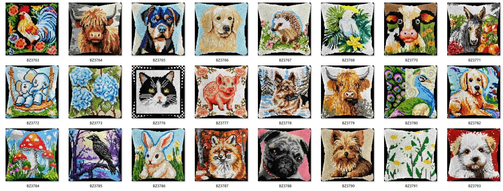 Latch Hook Rug Kits Latch Hook Rug Pillow Pre-Printed Canvas Crochet Needlework Crafts for Adult 43-43CM Rabbits