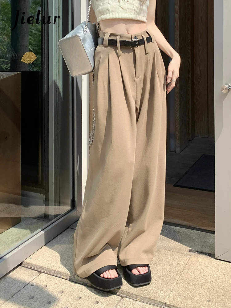 

Jielur Spring Women's Solid Color Wide Legged Pants New Korean High Waist Women Straight Loose Fashion Floor Dragging Pants