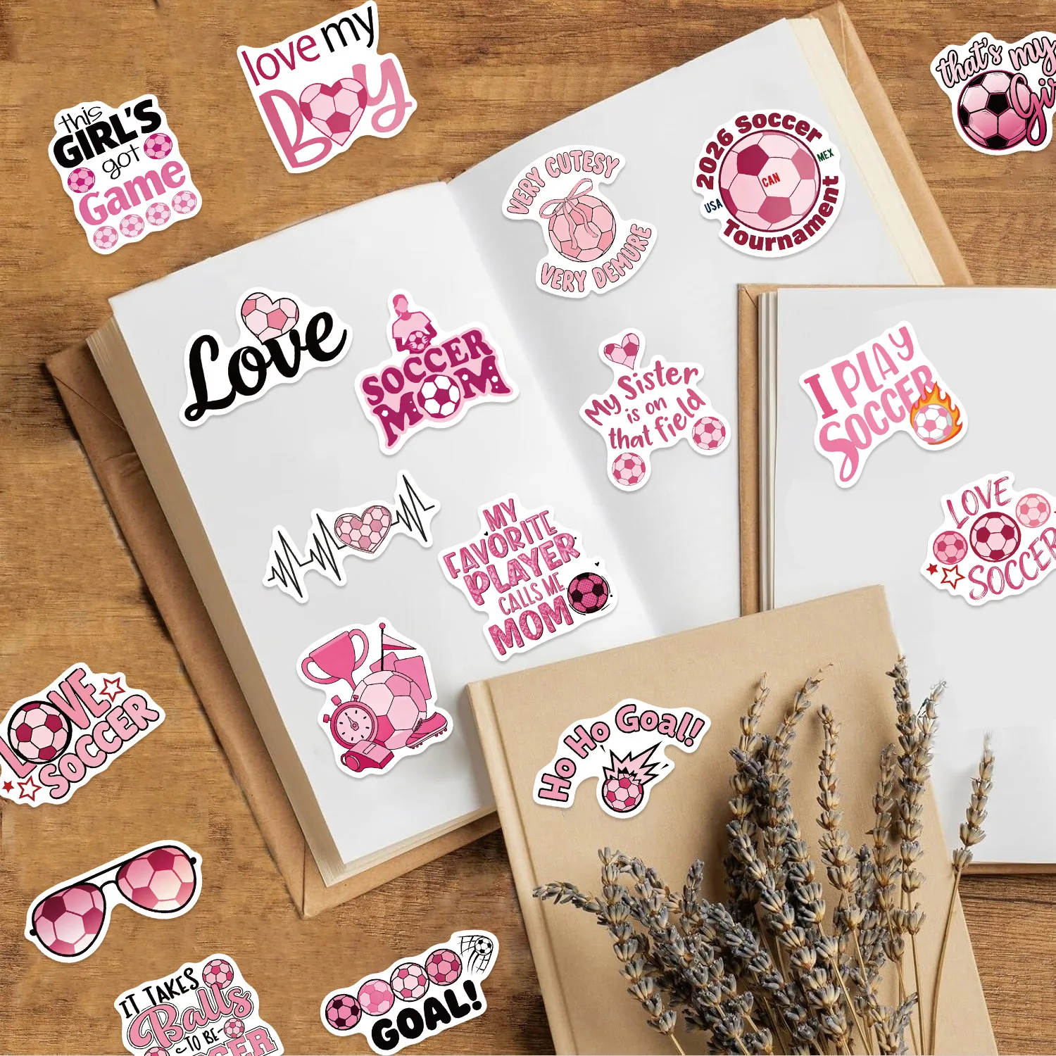 50/100 PCS 귀여운 핑크 축구 테마 스티커 책 연필 케이스 스케이트 보드 저널 장식을위한 방수 비닐 데칼