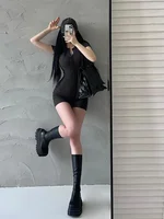 Playsuits Spicy Girl Round Neck Single Breasted Elastic Slim Solid Color Short Sleeved Jumpsuit Shorts For Women Korean KSP1 - Image 2