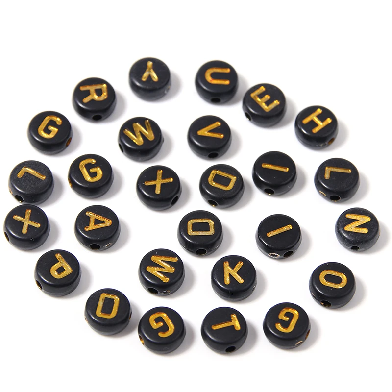 주얼리 제작용 A-Z 라운드 플랫 알파벳 스페이서 비즈, 블랙 컬러 아크릴 문자 비즈, DIY 팔찌 목걸이 참, 100 개  Best5