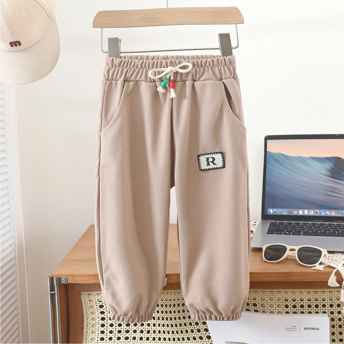 thumbnail image 1 of Kids Cargo Pants Solid Color Children Casual Trousers with Multi Pockets Elastic Waist Boys Cargo Pant Streetwear Spring Autumn, 1 of 6