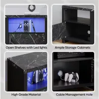 70 in. Black Marble LED TV Stand Fits TV's Up to 75 in. Entertainment Center with Fireplace and Cabinets 3