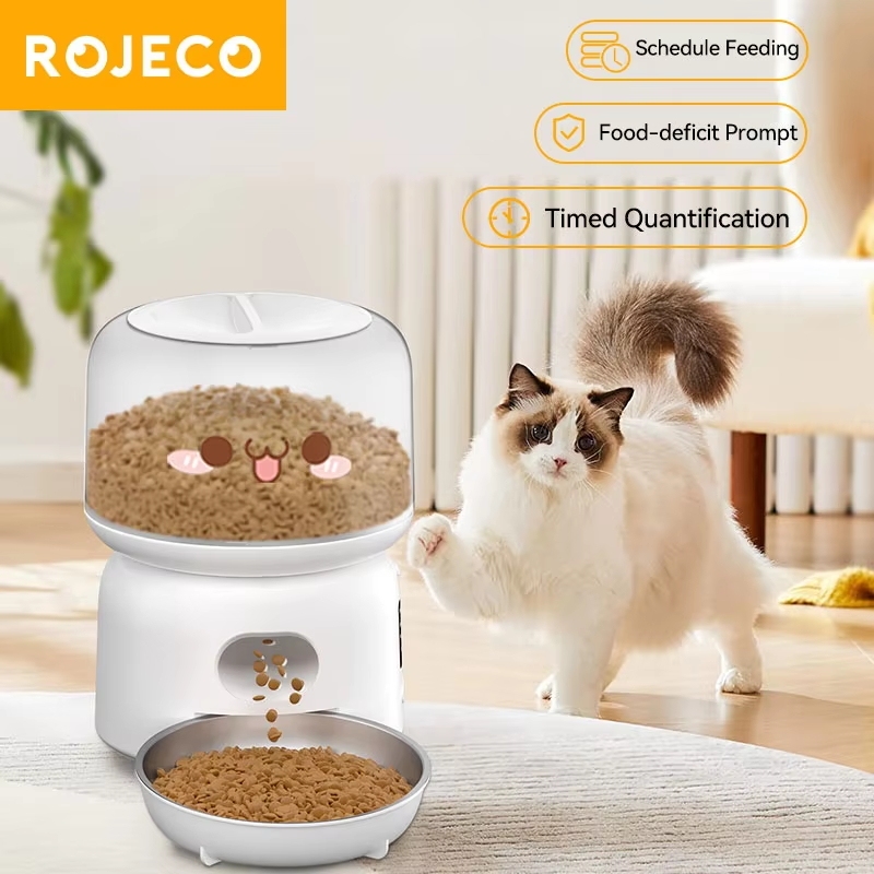 ROJECO Automatic Cat Feeder 3L Smart Pet Food Dispenser WiFi Button Auto Dog Feeder For Cats Pets Remote Control Feeding Supply